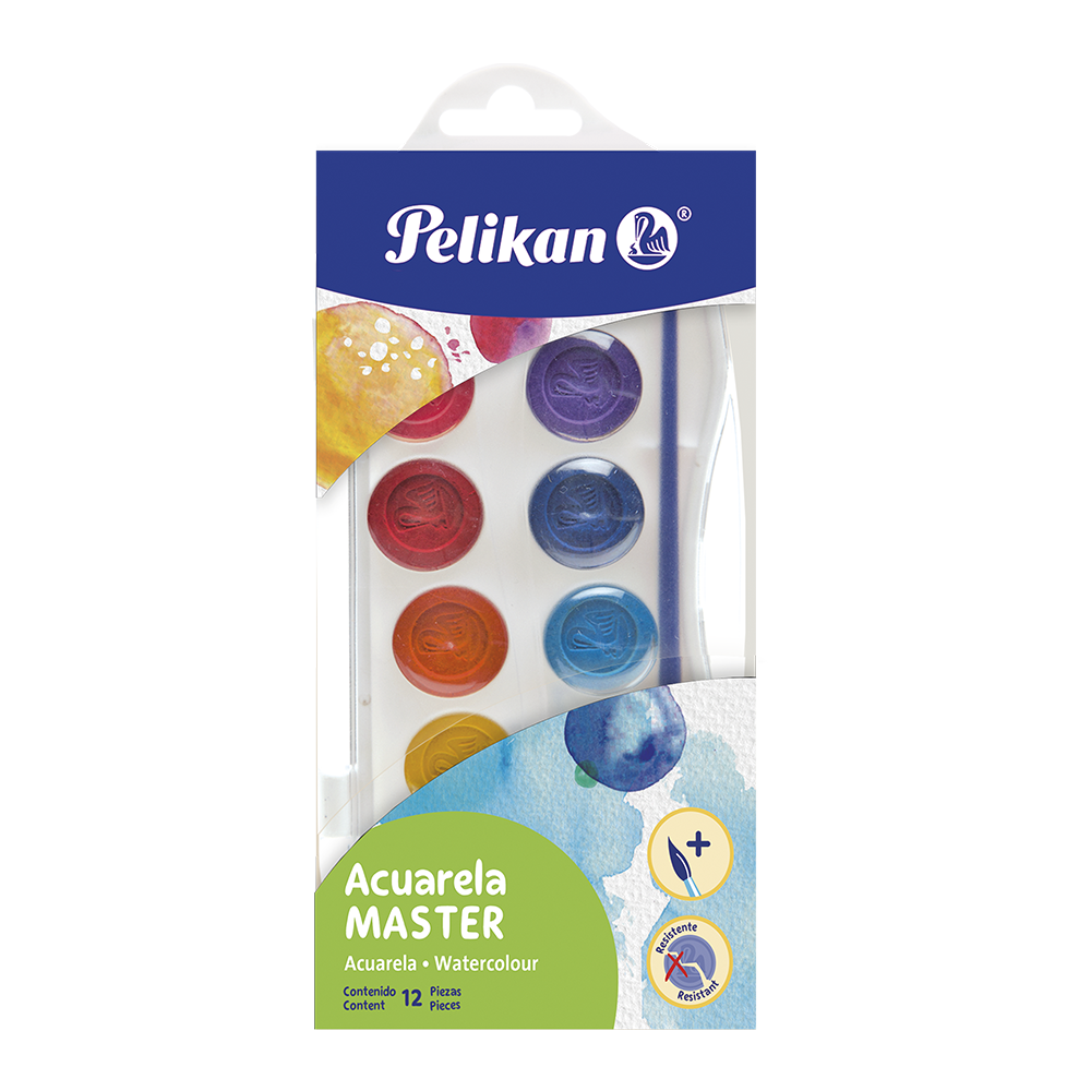Acuarela Master colores surtidos con 12 pastillas Blanca
