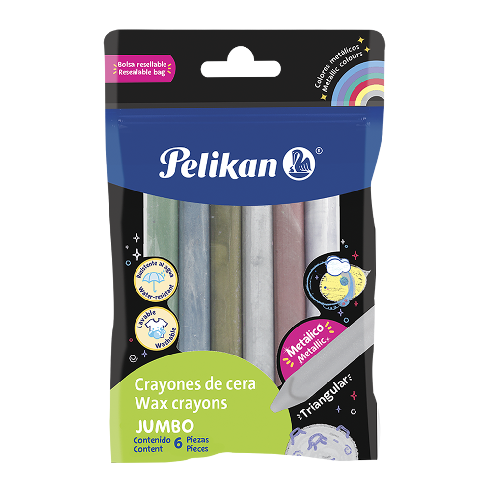 Pelicrayones Jumbo Triangulares Colores Metálicos polybag x6 