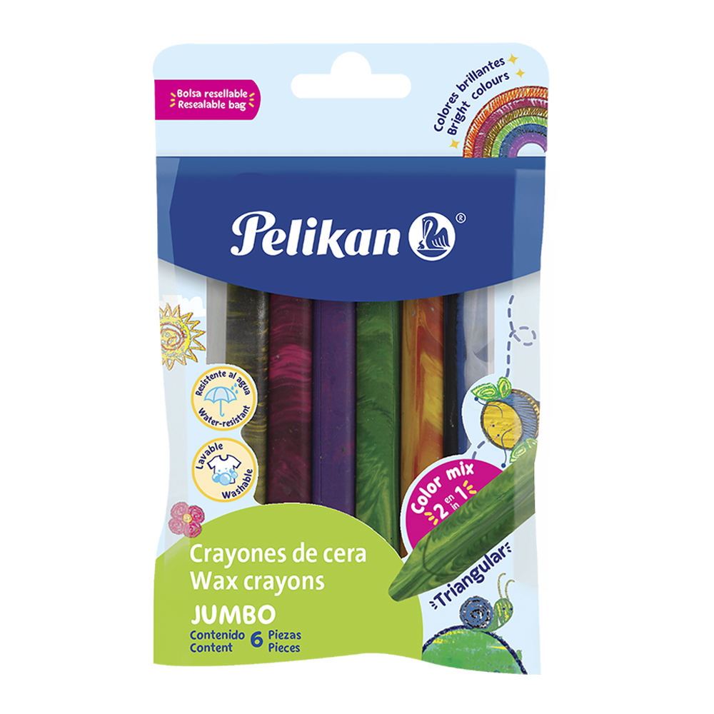 Pelicrayones Jumbo Triangulares Color Mix bolsa con 6 crayones