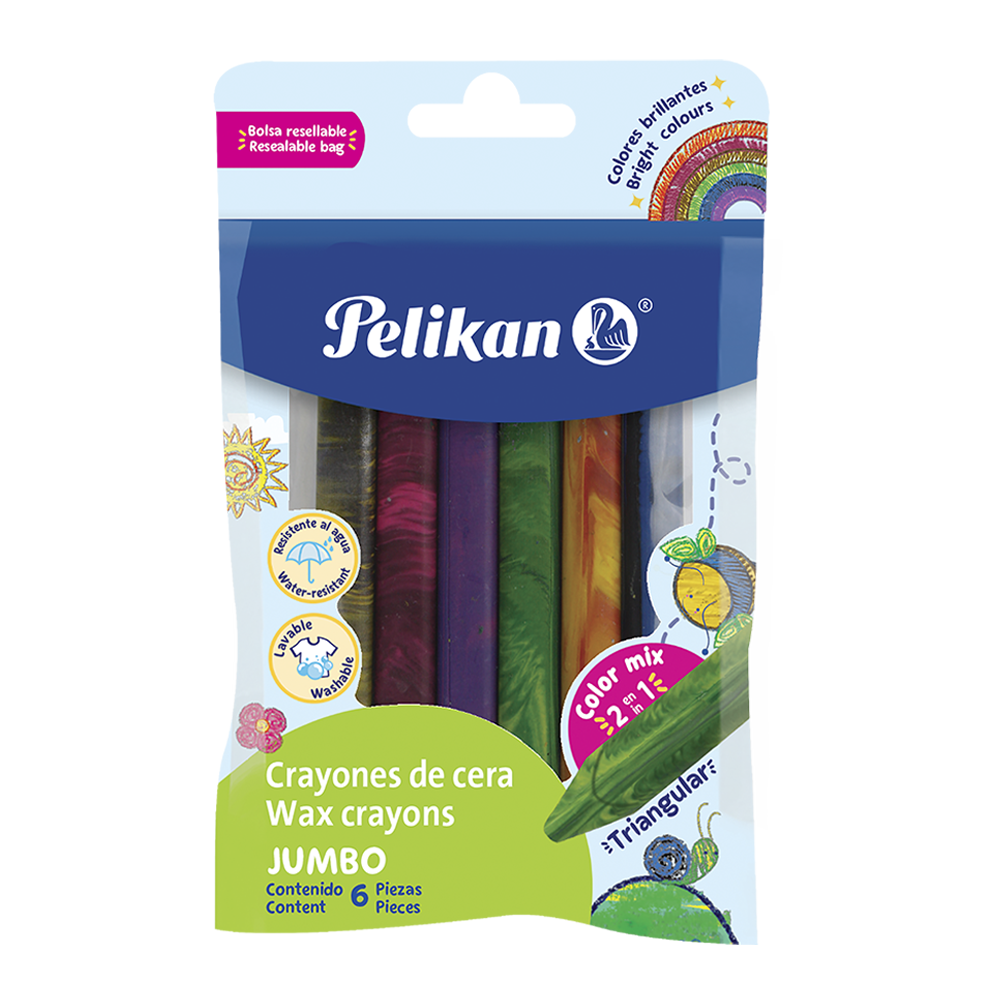Pelicrayones Jumbo Triangulares Color Mix Polybag x6 crayones