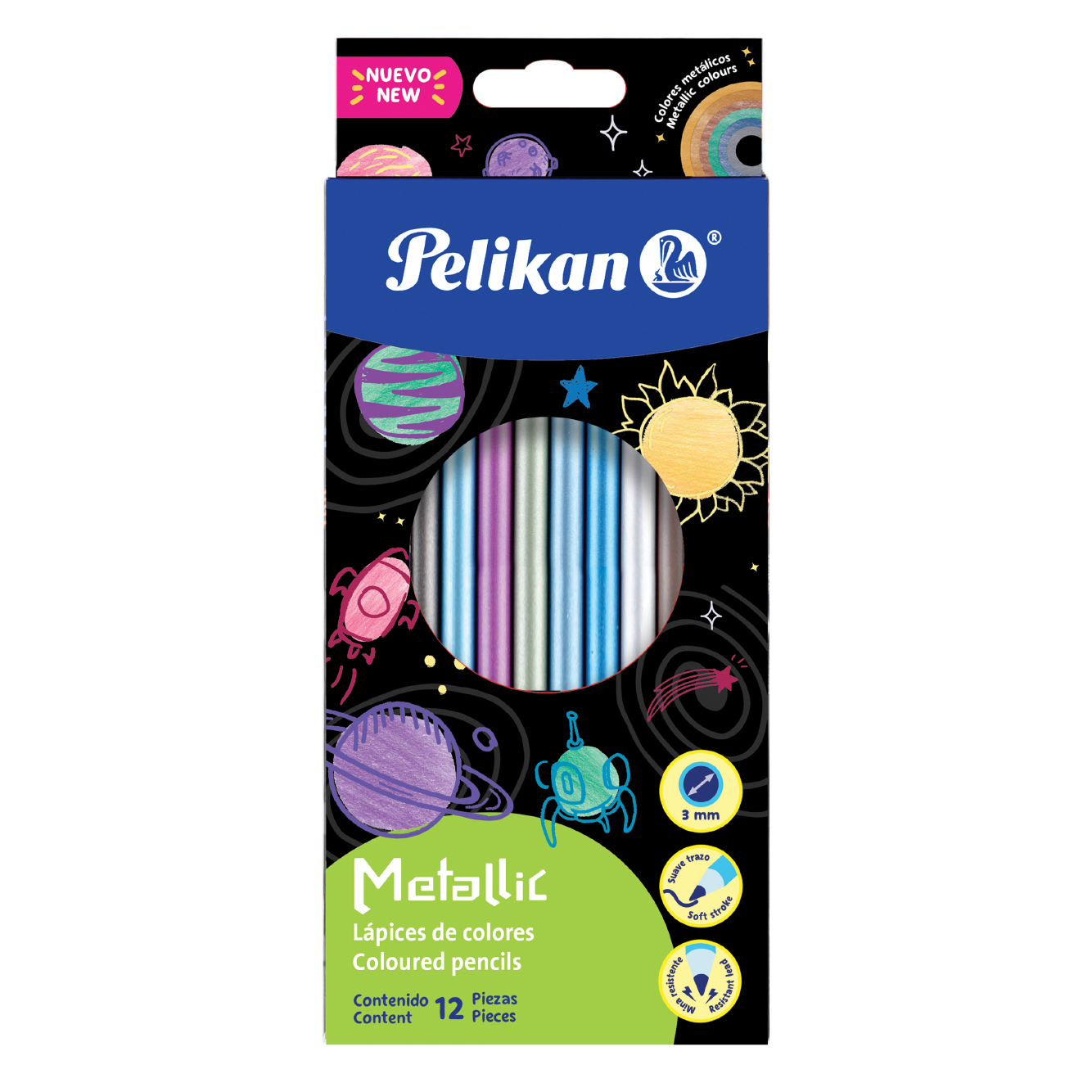 Lápices de colores metálicos caja de 12 piezas