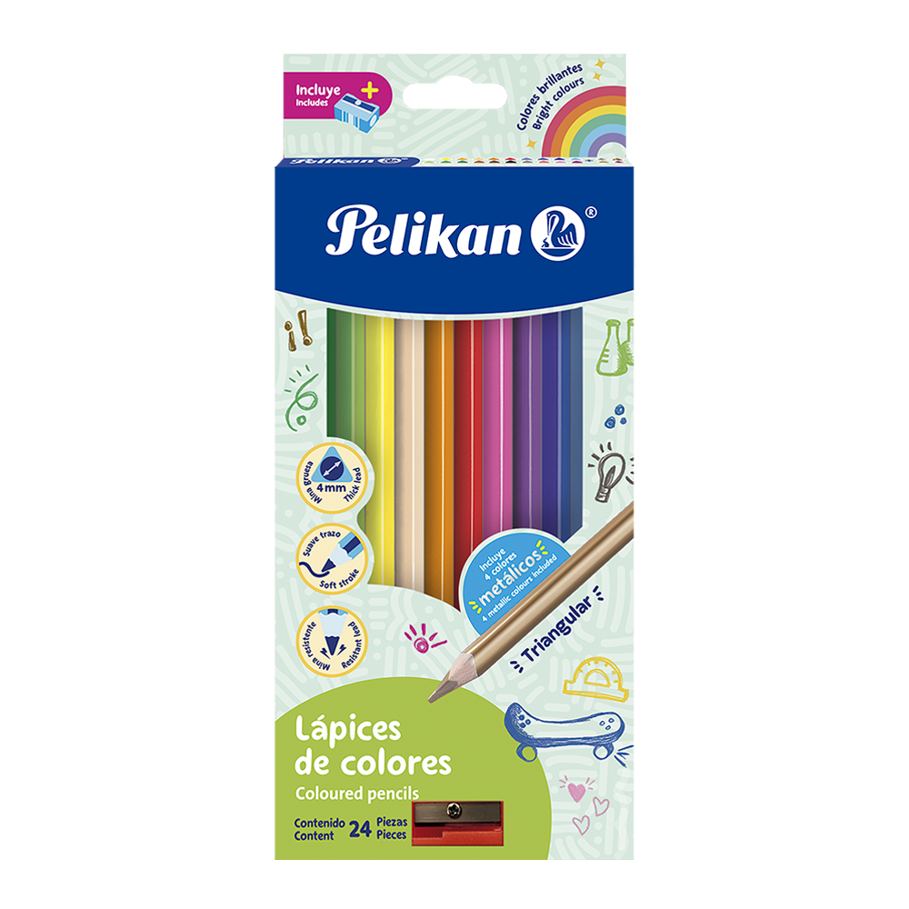 Lápices de colores triangulares caja con 24 colores 4mm