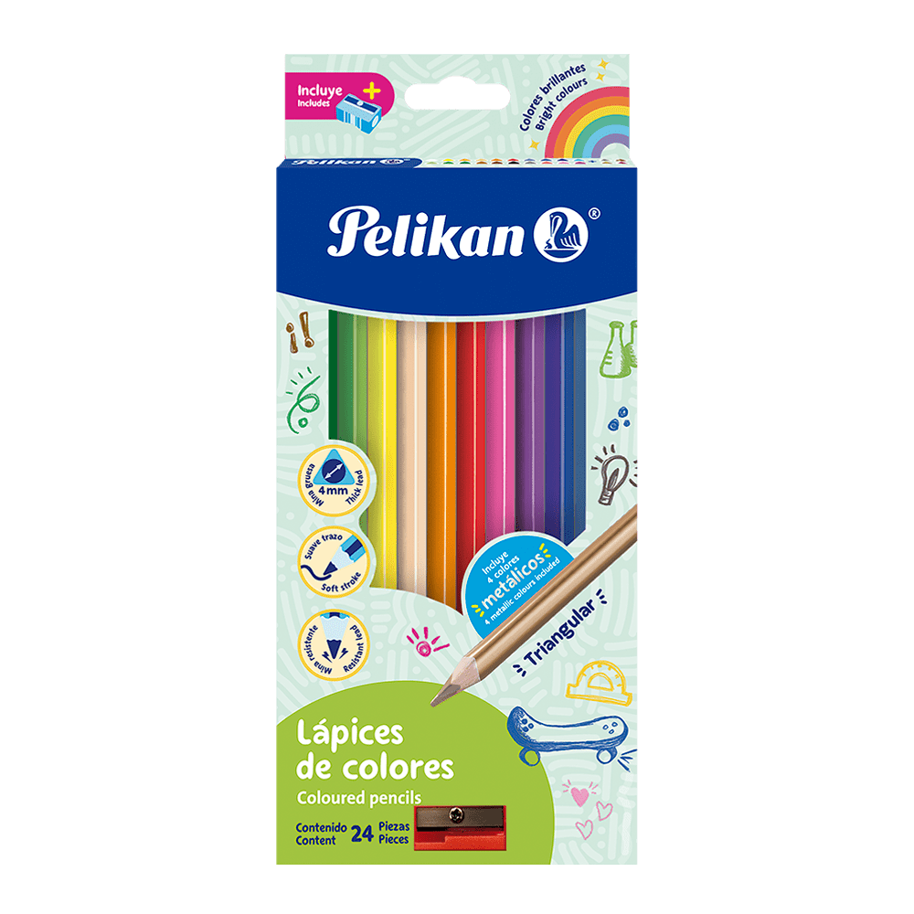 Lápices de colores triangulares caja con 24 colores 4mm