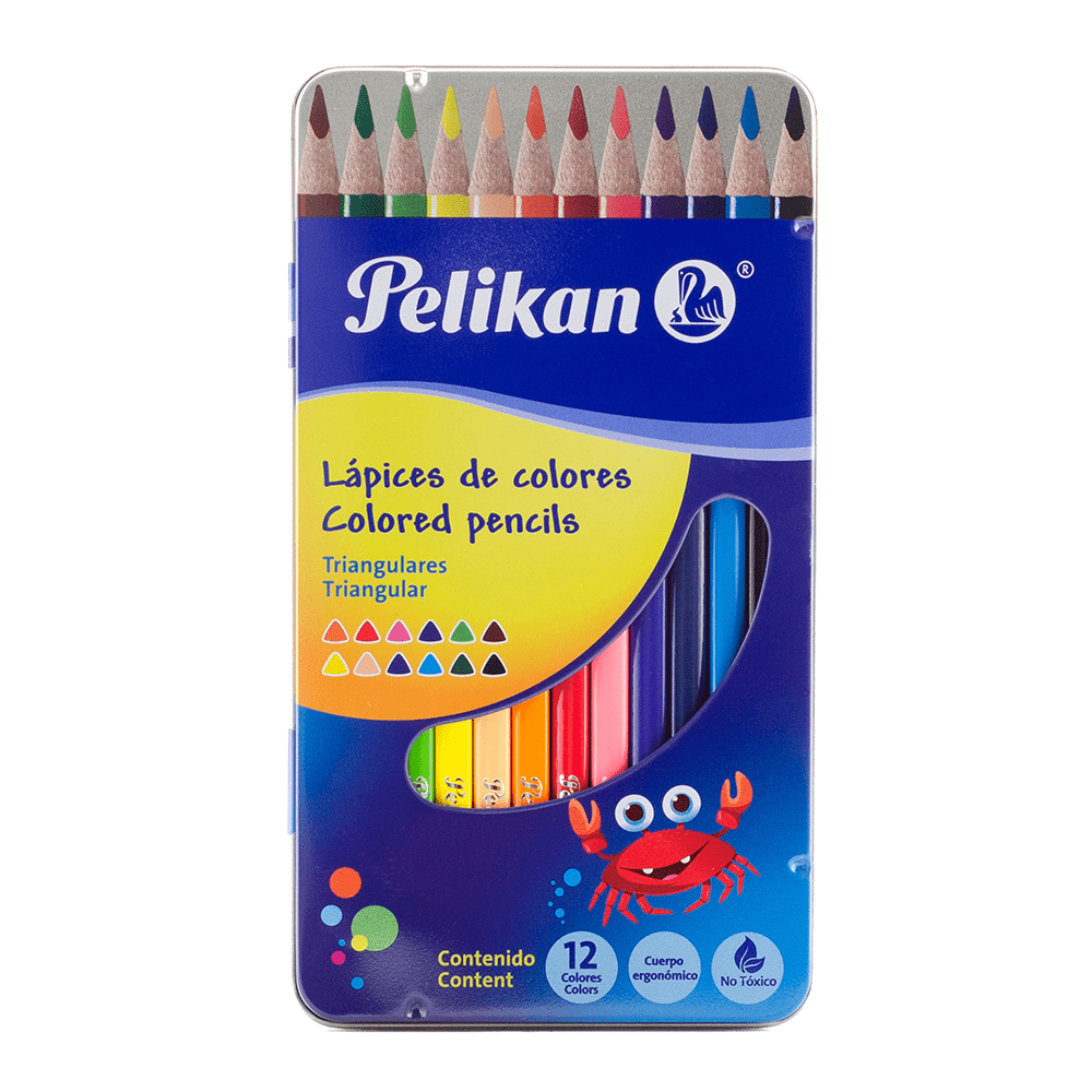 Lápices de colores triangulares estuche metálico caja de 12 piezas