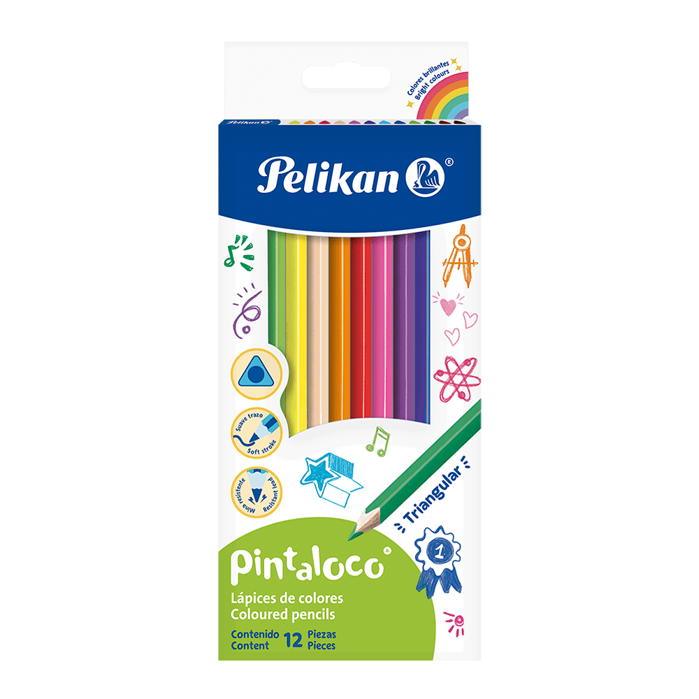 Lápices de colores triangulares caja con 12 colores mina 4 mm