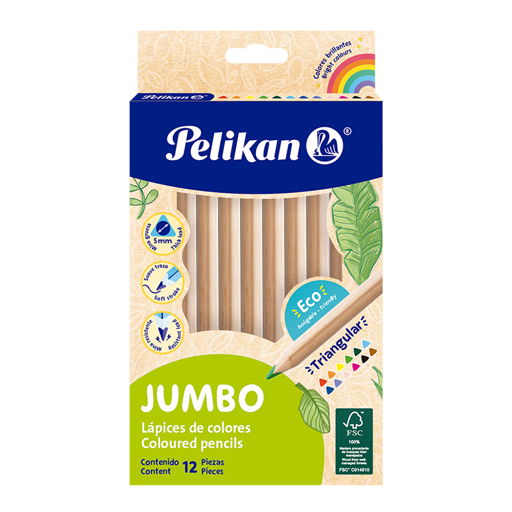 Lápices de colores triangulares jumbo cuerpo madera caja con 12 piezas