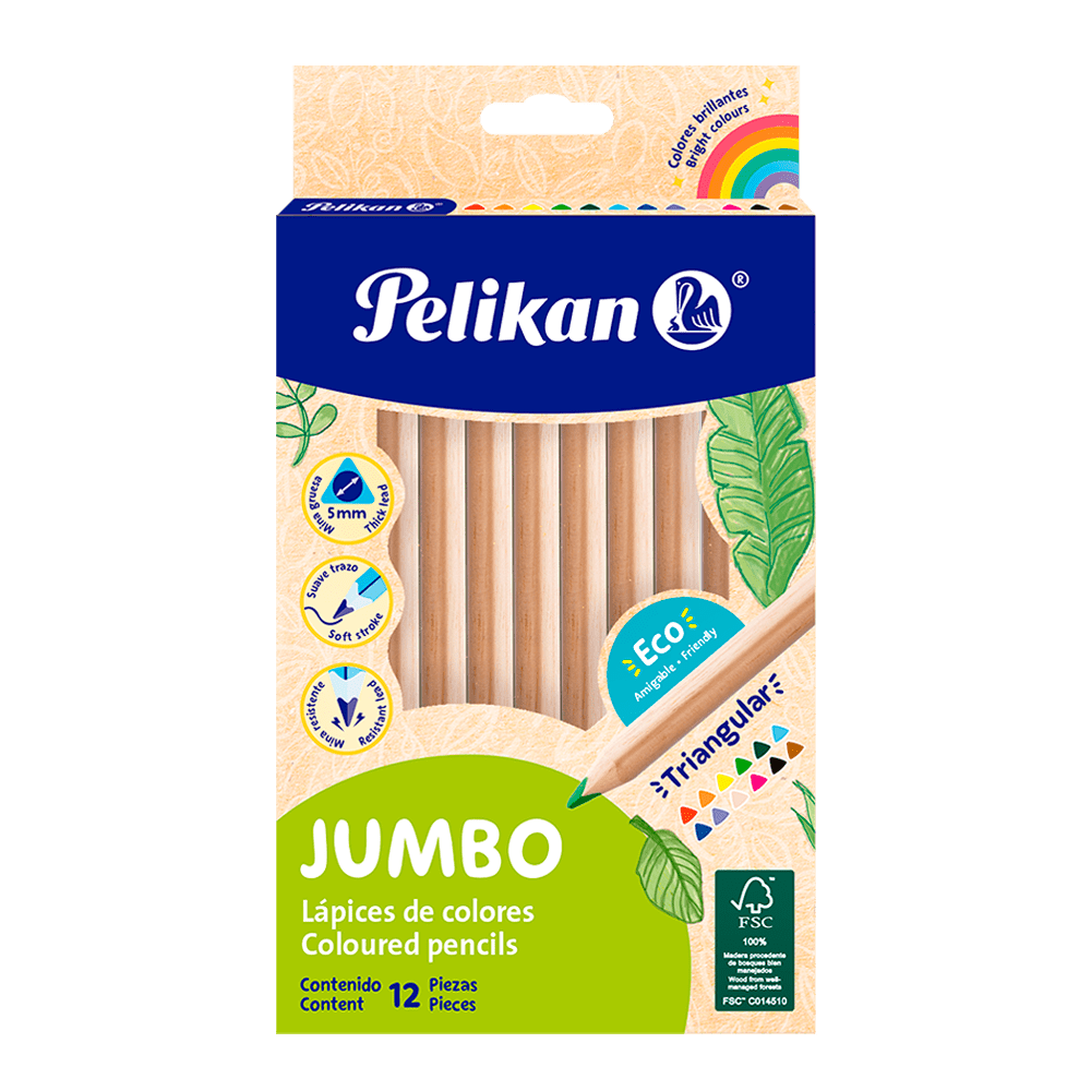 Lápices de colores triangulares jumbo cuerpo madera caja con 12 piezas
