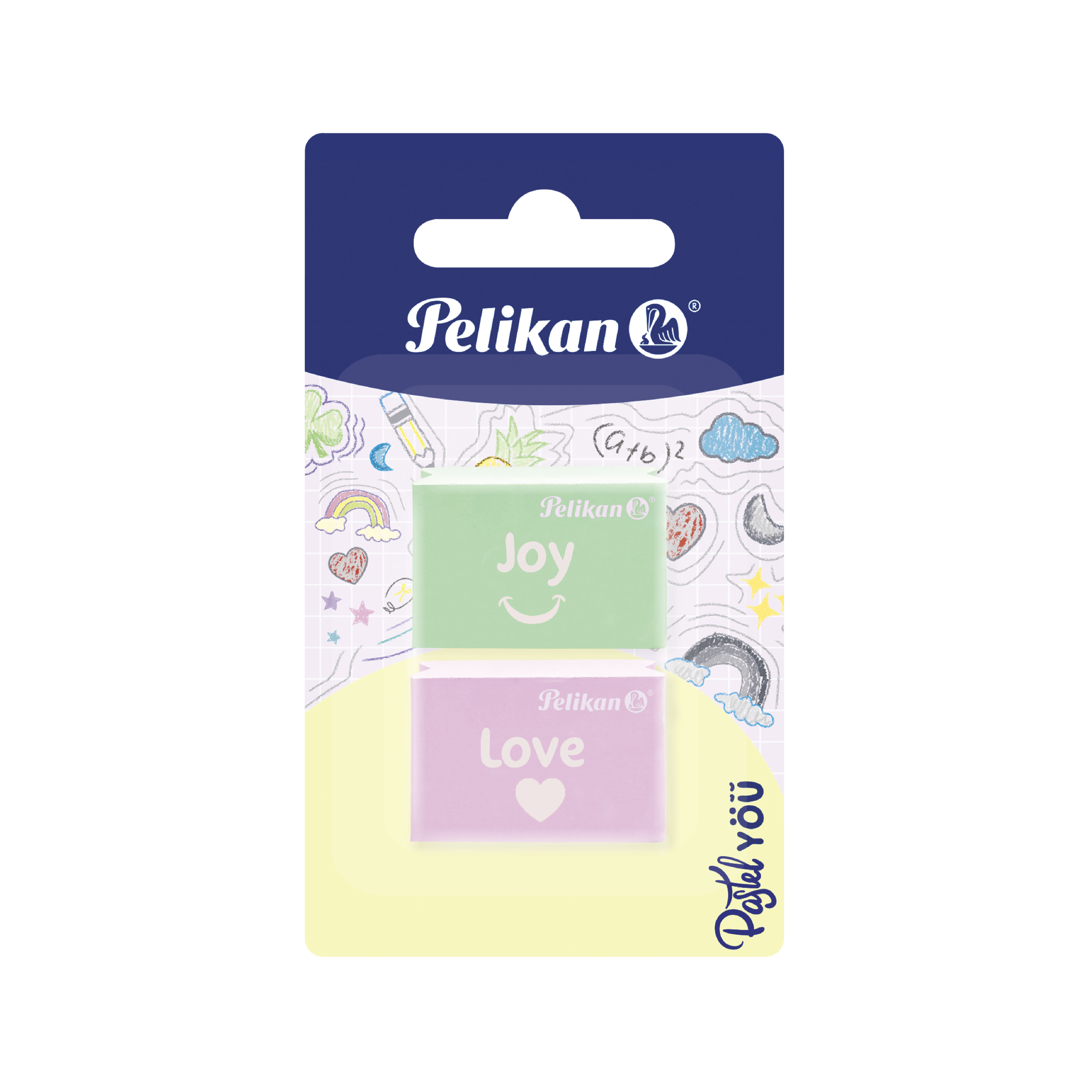 Tarjeta con 2 gomas de borrar Edición Pastel