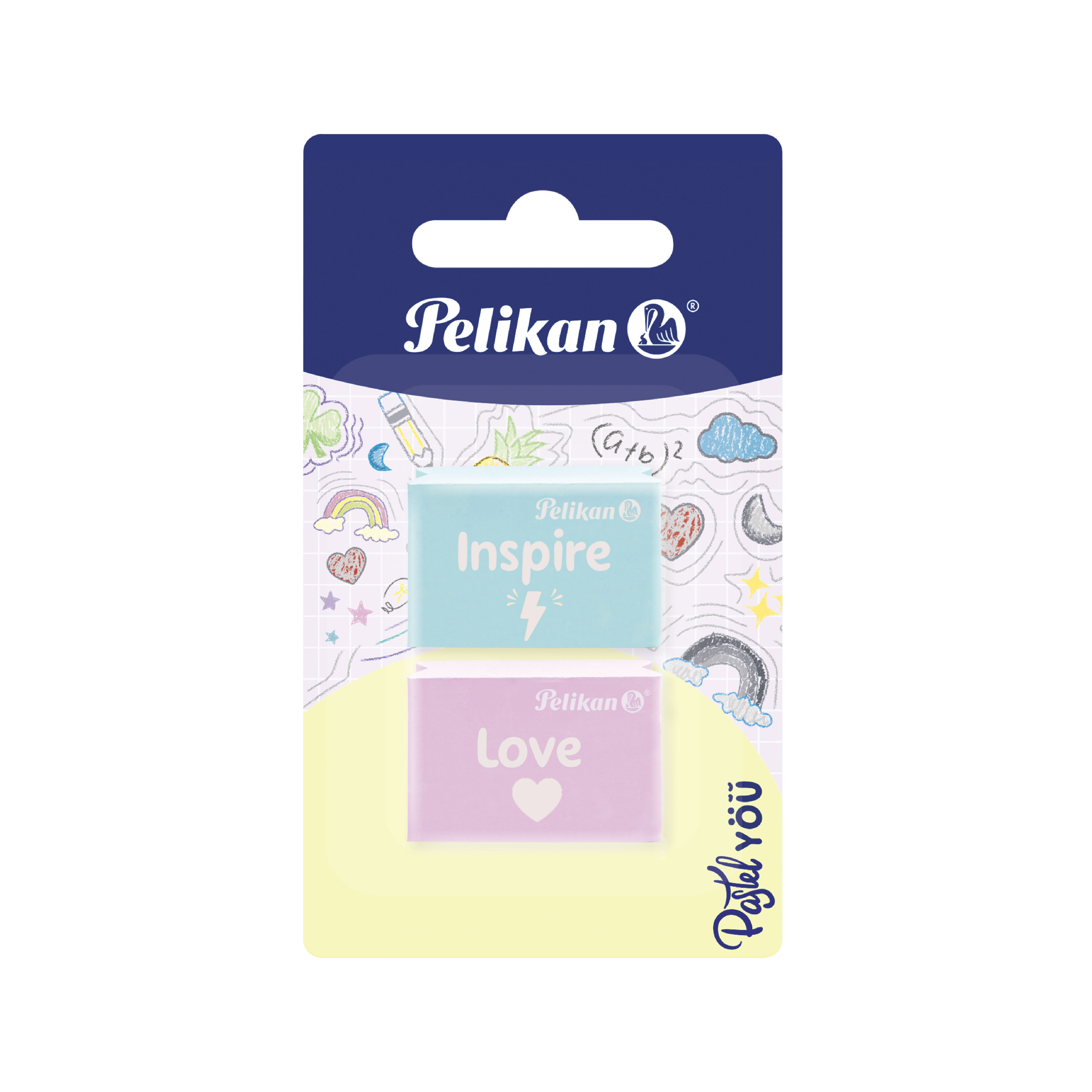 Tarjeta con 2 gomas de borrar Edición Pastel