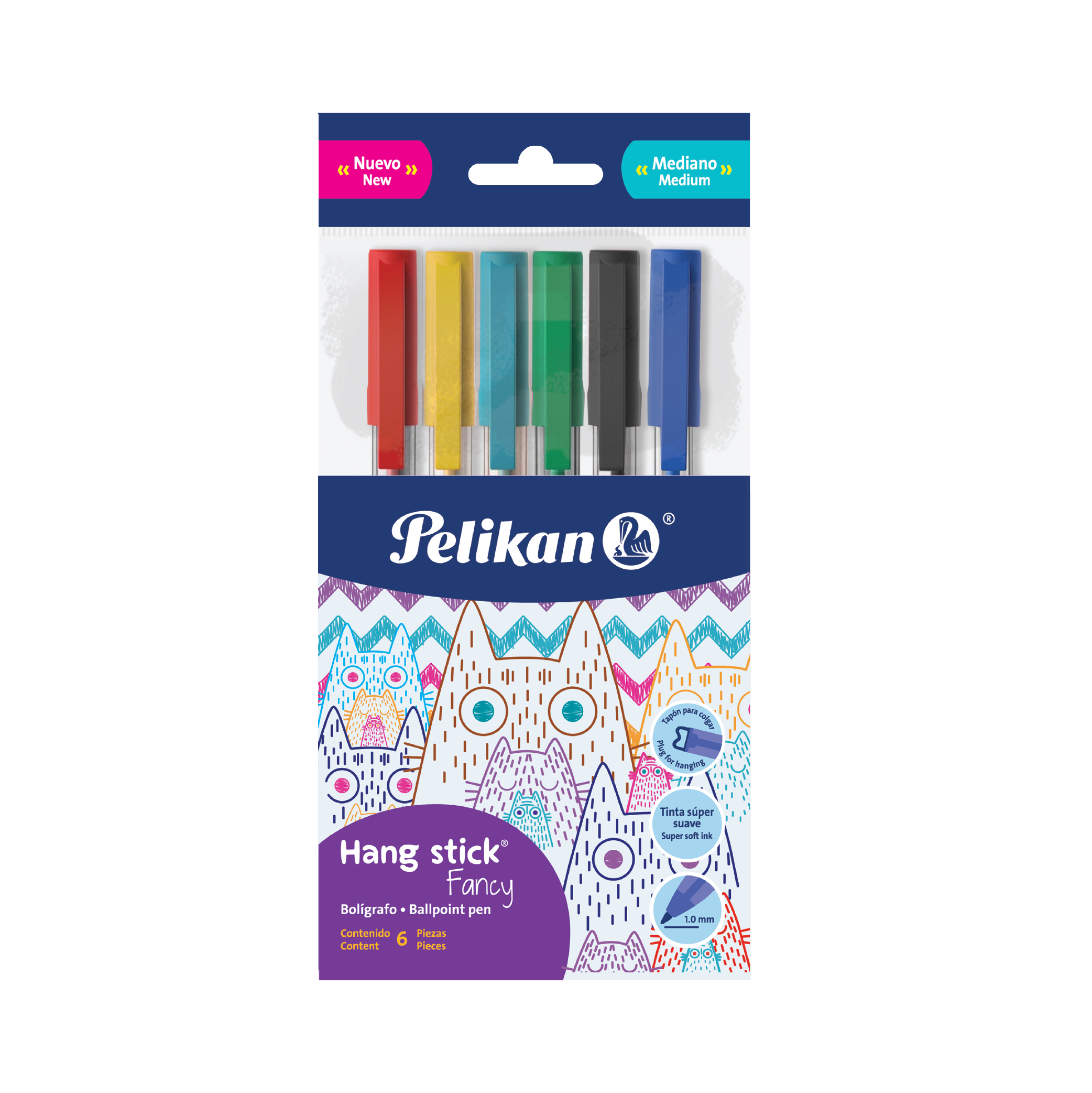 Bolígrafos Hang Stick® Fancy bolsa con 6 colores surtidos