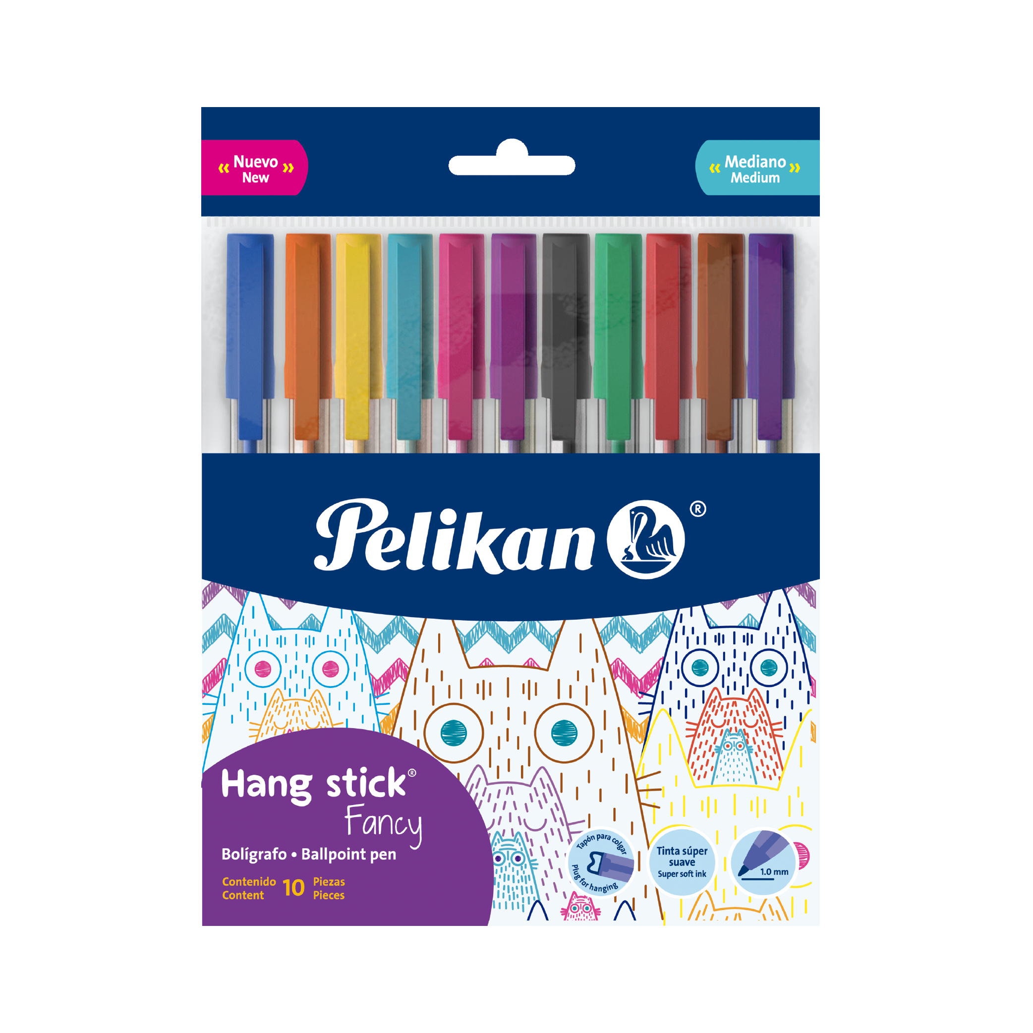 Bolígrafos Hang Stick® Fancy bolsa con 10 colores surtidos