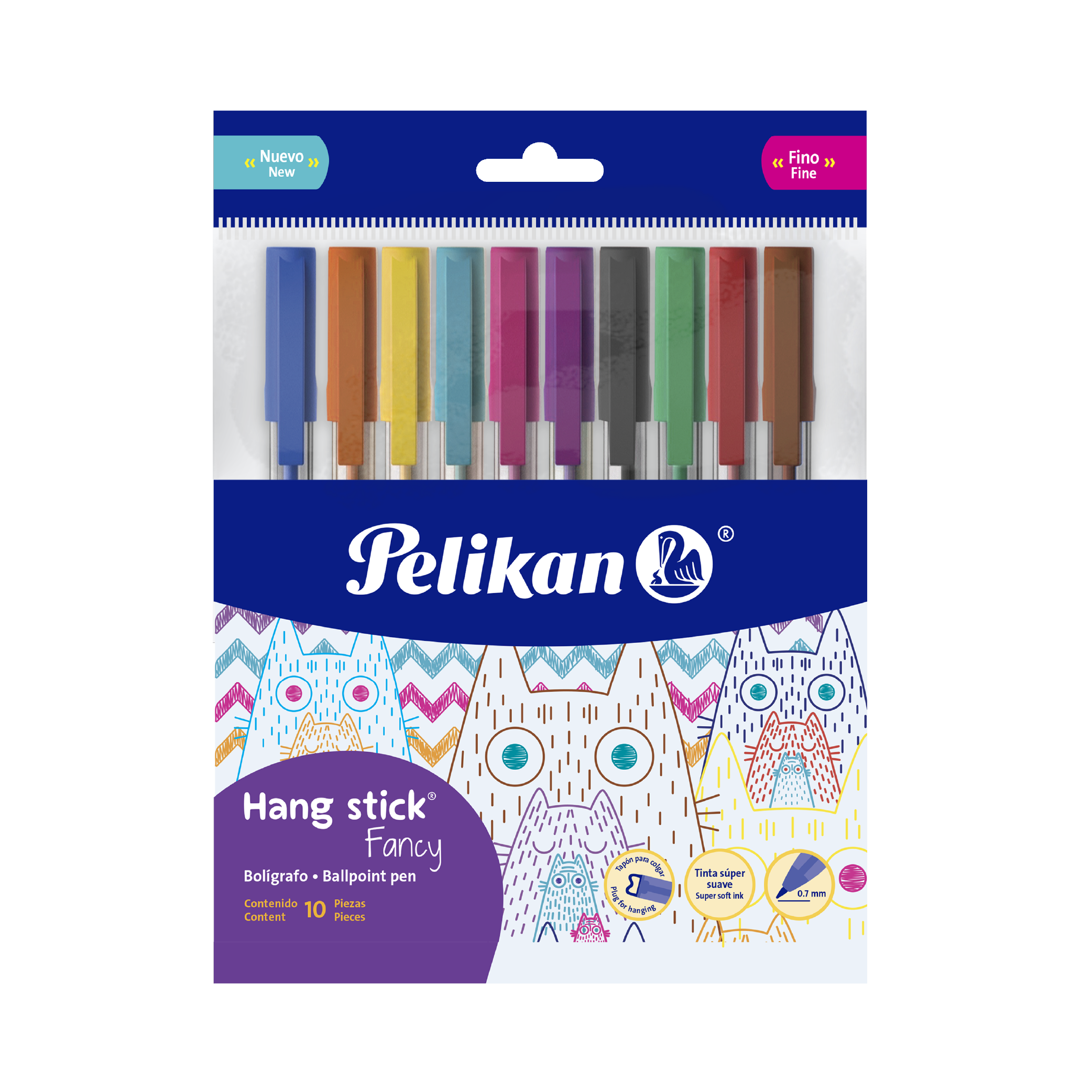 Bolígrafos Hang Stick® Fancy bolsa con 10 colores surtidos