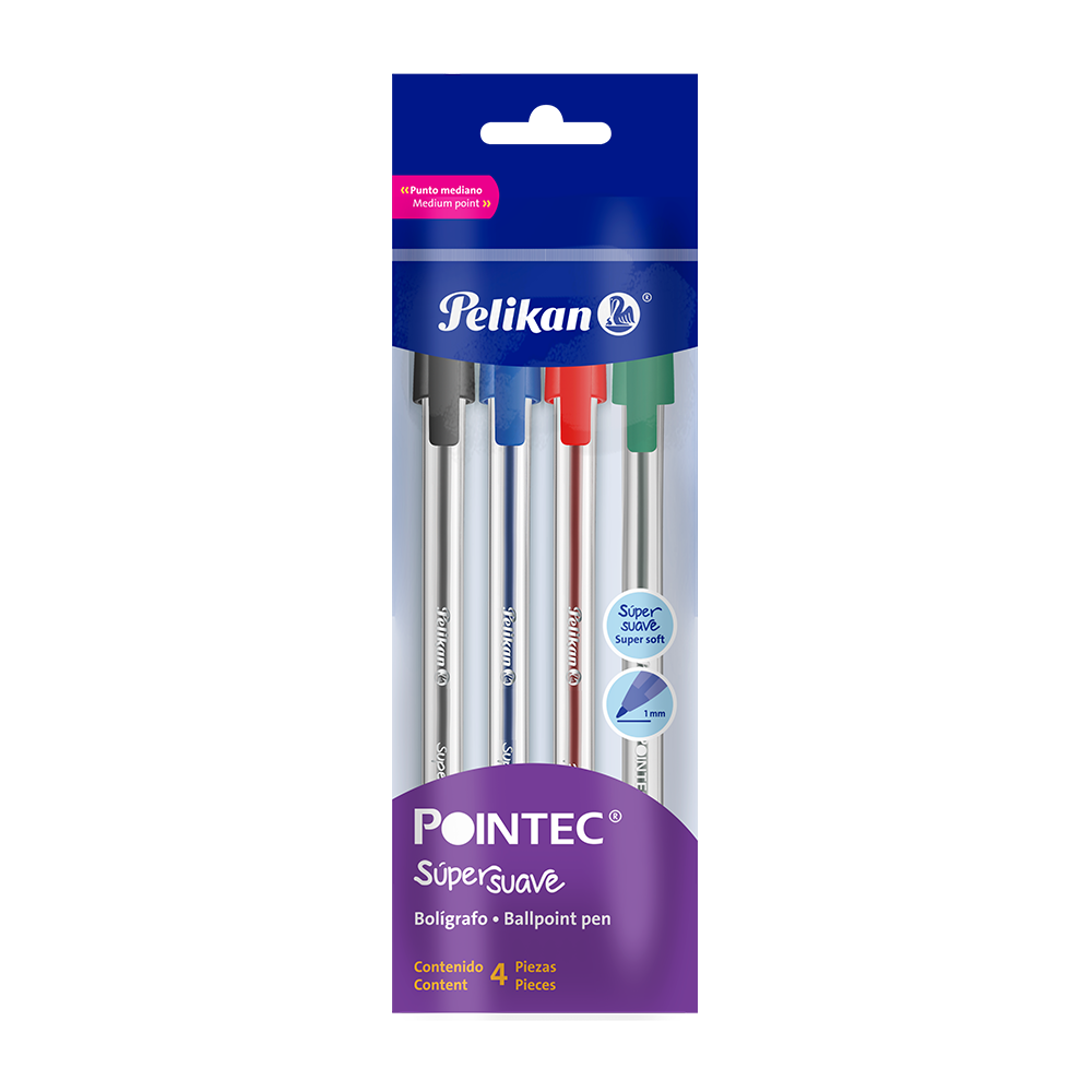 Bolígrafos Pointec polybag con 4 piezas colores surtidos
