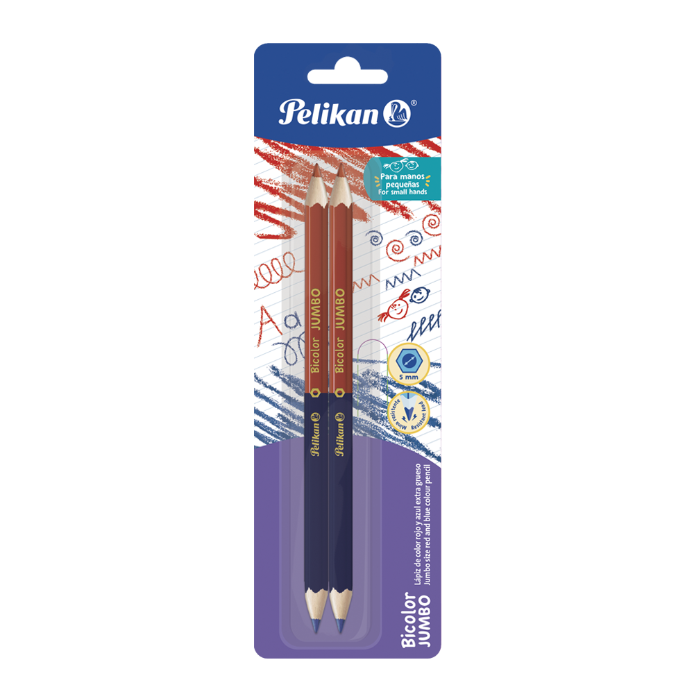 Tarjeta de 2 lápices bicolor Jumbo rojo y azul