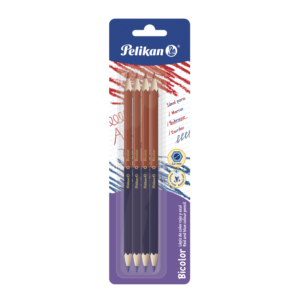 Tarjeta de 4 lápices bicolor rojo y azul
