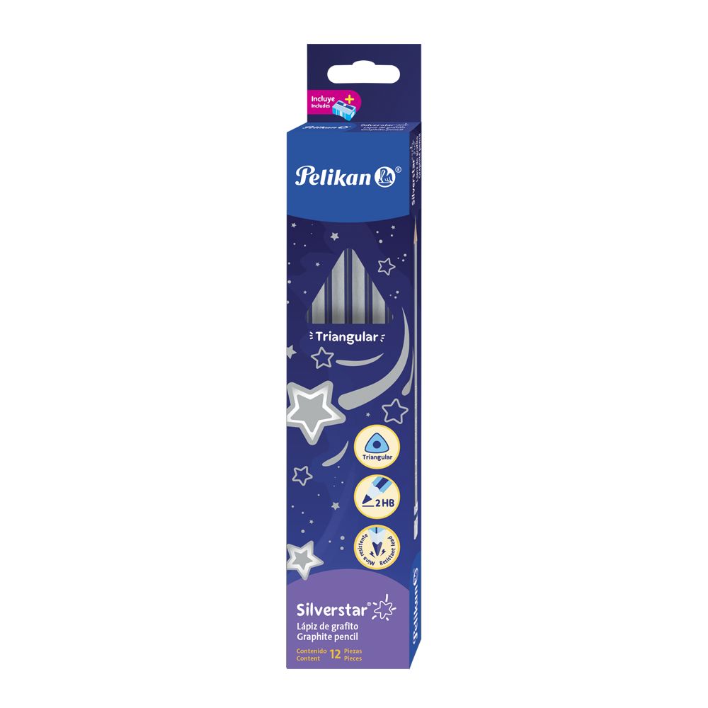 Caja Lápices de grafito triangular 2HB Silverstar c12