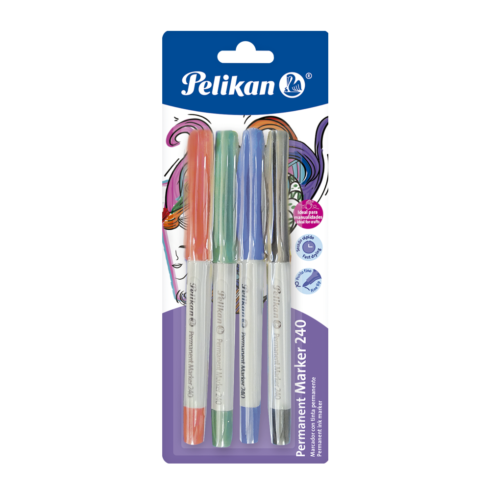 Permanent Marker 240 Tarjeta Blister 4 piezas azul, verde, rojo y negro
