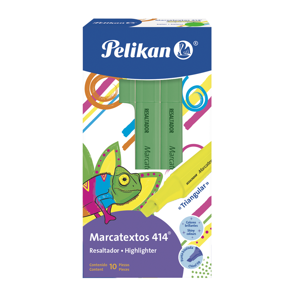 Marcatextos Neon 414 Triangular Verde c/10 pzs