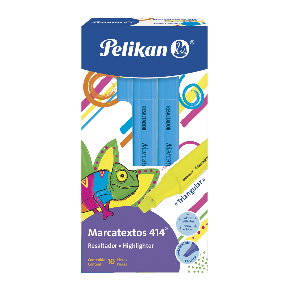 Marcatextos Neon 414 Triangular Azul c/10 pzs