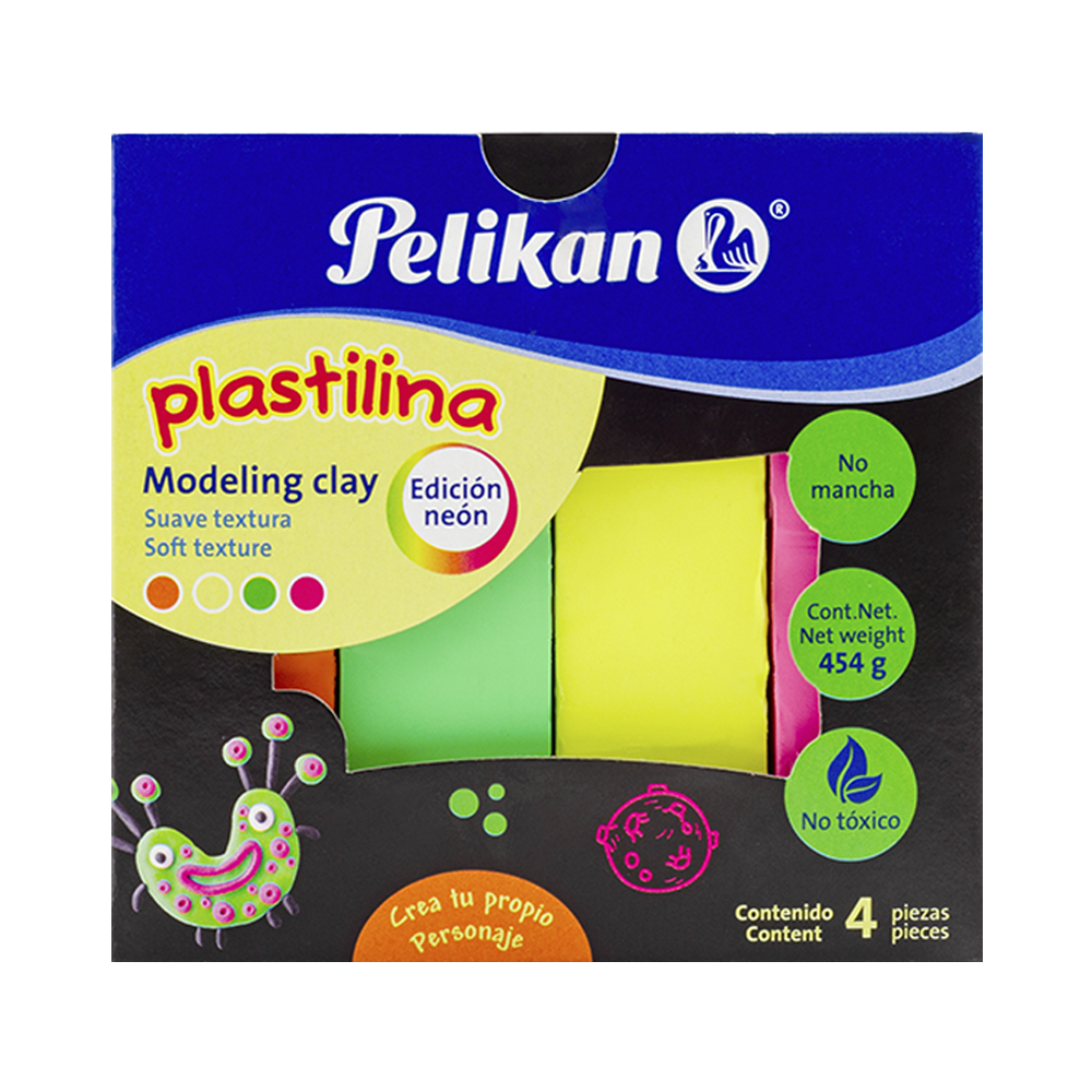 Plastilina caja con 4 barras Colores Neón 454gr.