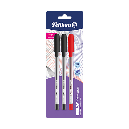 Tarjeta Blíster SLY x3 - 2 Bolígrafos Negros + Uno Rojo 