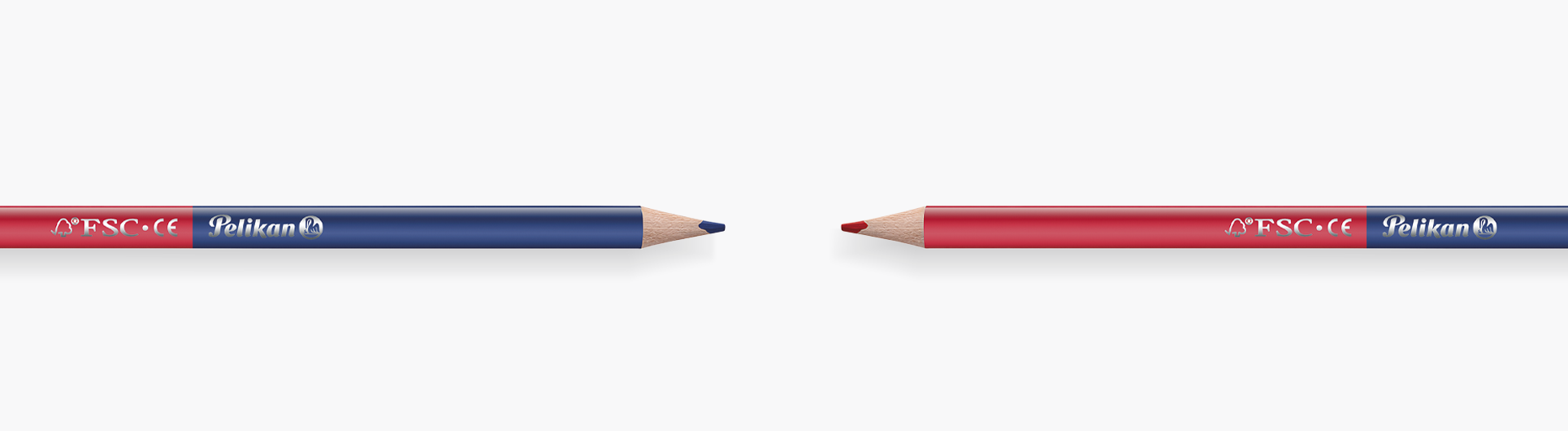 Creioane groase triunghiulare, bicolore: roșu-albastru